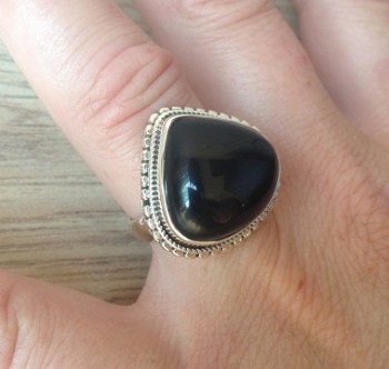 Zilveren ring met zwarte Onyx ringmaat 17 mm